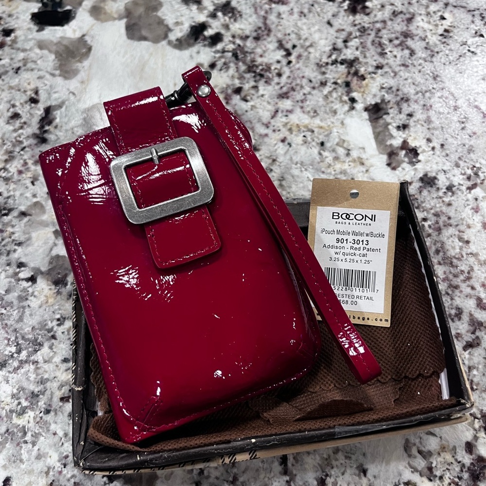 Boconi Red Patent Leather iPouch Mobile Wallet w/ Buckle